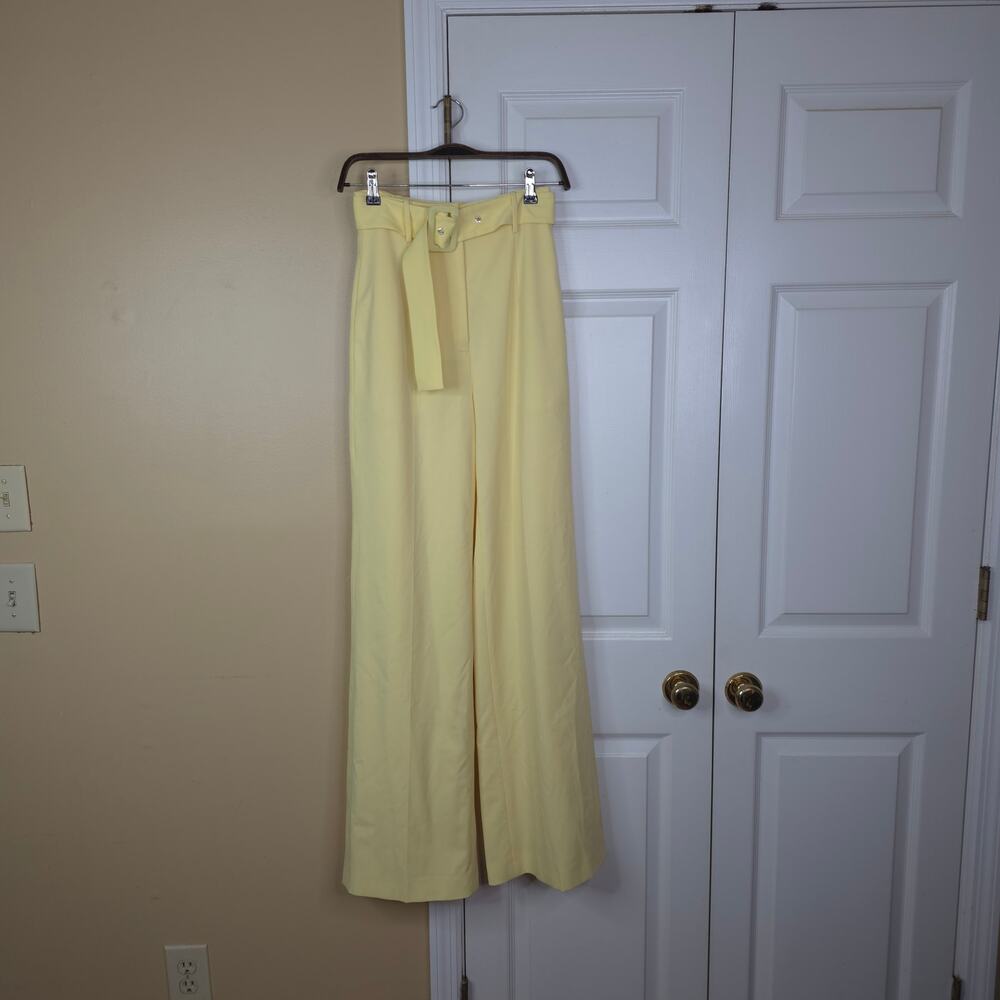 De La Vali Lily Belted Woven Wide-Leg Pants in Yellow Size UK8/US4